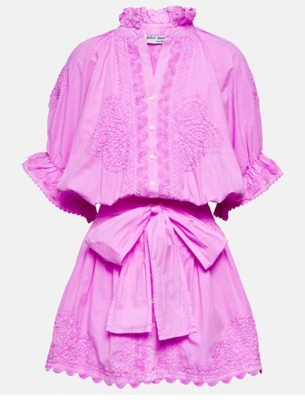 JULIET DUNN cotton poplin pink dress in washed neon orchid S 4-6